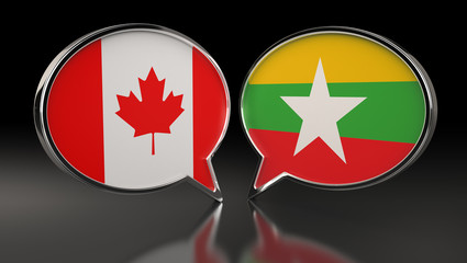 Canada and Myanmar flags with Speech Bubbles. 3D Illustration