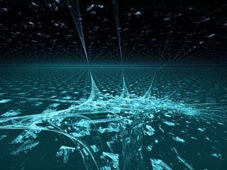 Abstract 3d illustration. Alien landscape. The sky and the surface of the water.