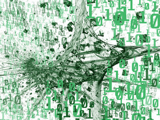 Data streams in cyberspace. Programming and binary code. Green techno 3d illustration in perspective.