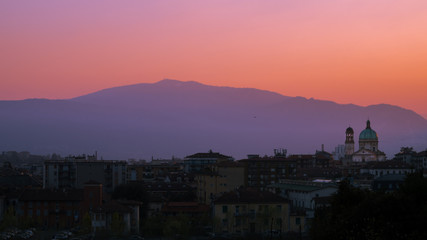 Verbania al tramonto con vista di Basilica San Vittore (Italy)