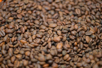 Roasted coffee beans, macro closeup