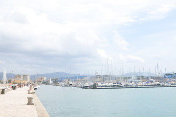 Viareggio, Italy. View of boats and luxury yachts in the port