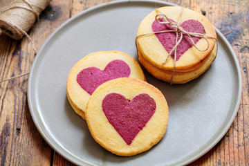 Raspberry heart biscuits