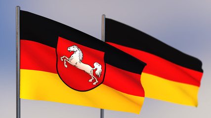 Lower Saxony 3D flag waving in wind.