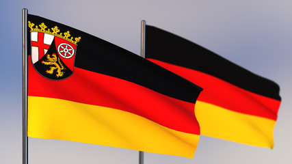 Rhineland-Palatinate 3D flag waving in wind.
