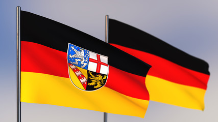 Saarland 3D flag waving in wind.