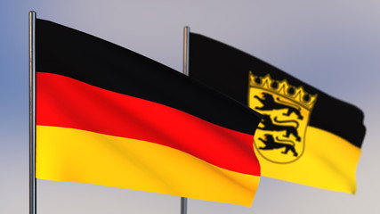 Baden-Wuerttemberg 3D flag waving in wind.