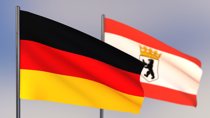 Berlin 3D flag waving in wind.