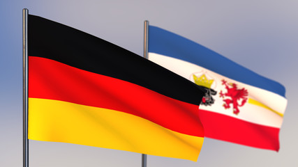 Mecklenburg-Western Pomerania 3D flag waving in wind.