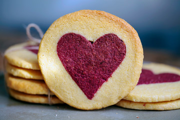 Raspberry heart biscuits