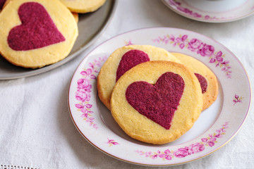 Raspberry heart biscuits