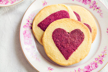 Raspberry heart biscuits