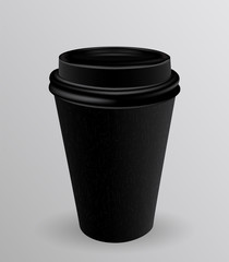 Black paper cup for hot coffee. Vector Illustration