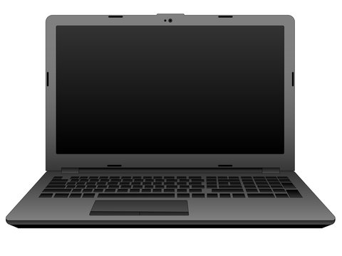 Gray laptop turned off front view. Open laptop linear vector picture with gradient.