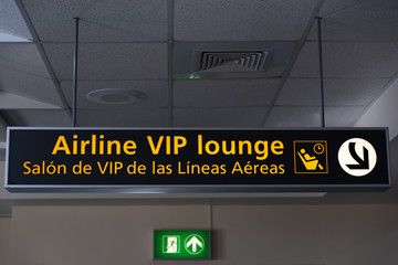 Signage of VIP lounge of airline lines at the airport. Aruba
