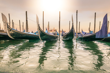 Empty Gondolas at Sunset in Venice 