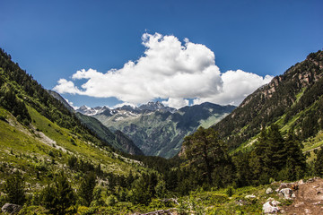 Alpine meadows and rocks in the Caucasus mountains in Russia