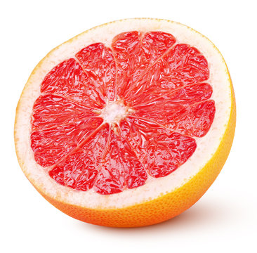 Half grapefruit citrus fruit isolated on white background with clipping path. Full depth of field.