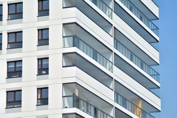 Modern european complex of apartment buildings. Fragment of a modern residential apartment building.