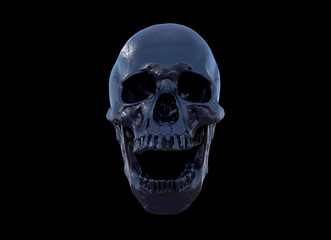 Human skull on Rich Colors a Black Background. The concept of death, horror. A symbol of spooky Halloween. 3d rendering illustration.