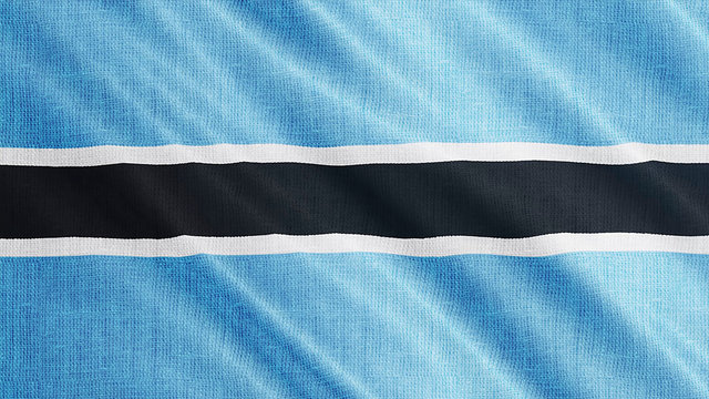 Botswana flag is waving 3D illustration. Symbol of Botswanan national on fabric cloth 3D rendering in full perspective.