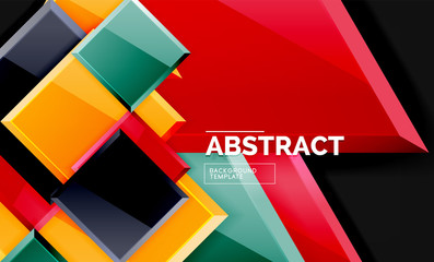 Glossy mosaic style geometric shapes - squares and triangles on black