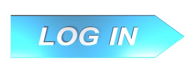 LOG IN on blue arrow - 3D rendering