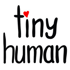 tiny human hand lettering in black with red heart isolated on white background