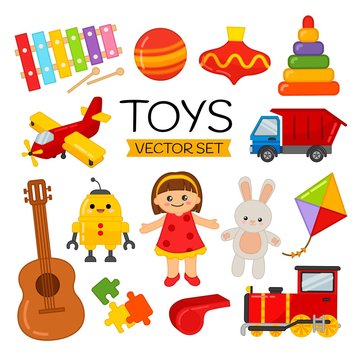 Vector set of cartoon toys for children.