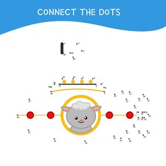 Educational game for kids. Dot to dot game for children. Cartoon cute sheep in submarine.