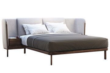 Luxury king size bed with bedside tables. 3d render