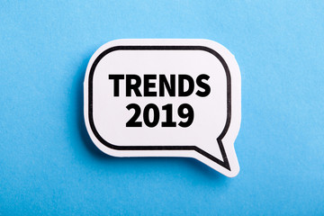 Trends 2019 Speech Bubble Isolated On Blue
