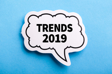 Trends 2019 Speech Bubble Isolated On Blue