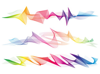 Wave of the many colored lines. Abstract wavy stripes on a white background isolated. Creative line art. Design elements created using the Blend Tool. 