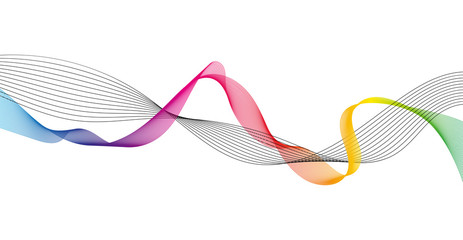 Wave of the many colored and black lines. Abstract wavy stripes on a white background isolated. Creative line art. Design elements created using the Blend Tool.
