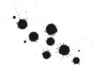 Dripping black paint isolated on white background. Black ink spots illustration.