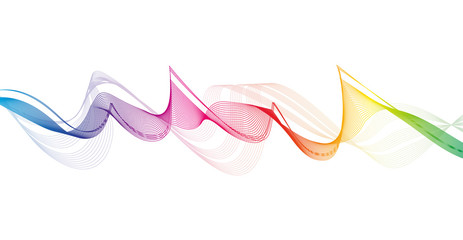 Wave of the many colored lines. Abstract wavy stripes on a white background isolated. Creative line art. Design elements created using the Blend Tool. 