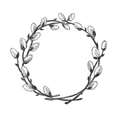 Hand drawn willow branch circle frame. © Sunny March