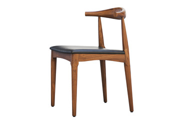 Mid-century wooden chair with leather seat. 3d render