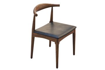 Mid-century wooden chair with leather seat. 3d render
