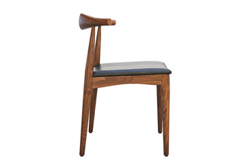 Mid-century wooden chair with leather seat. 3d render