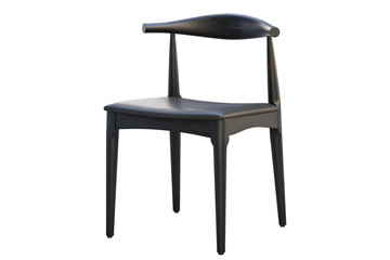 Mid-century wooden chair with leather seat. 3d render