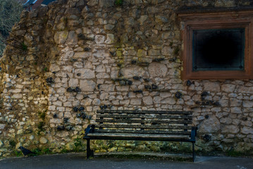 Fototapeta na wymiar Stone wall on Guildford Castle