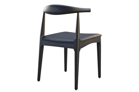 Mid-century wooden chair with leather seat. 3d render