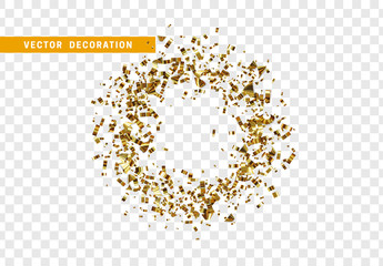Shine golden confetti isolated on transparent background.