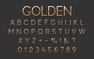 Golden Chic font. Elegant delicate gold letters and numbers