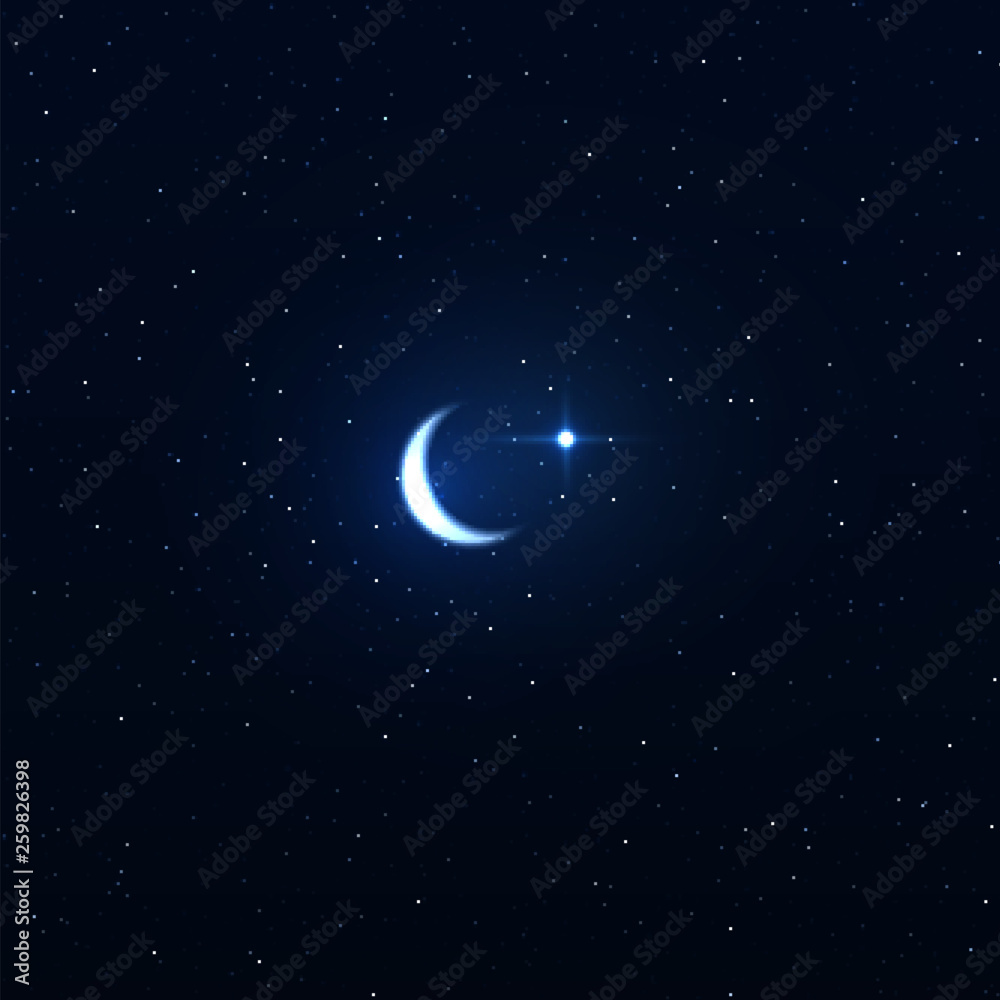 Canvas Prints night background with crescent moon on starry background