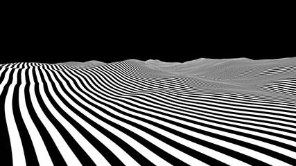 Abstract white striped wavy landscape. Sine line background. Simple ocean horizon op art with. - obrazy, fototapety, plakaty