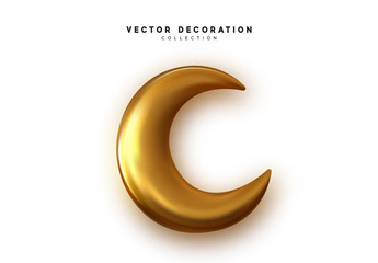 Naklejka premium Golden crescent. Gold Lunar month signs symbol in 3d vector.