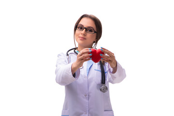 Young female doctor cardiologist isolated on white 